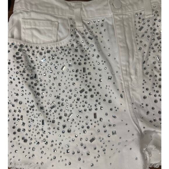 L'Agence Beck White Rhinestone Jeweled Cut-Off Denim Shorts Size 28 - Picture 3 of 6